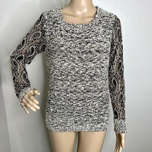 Lola B Popcorn Knit Lace Pullover Sweater